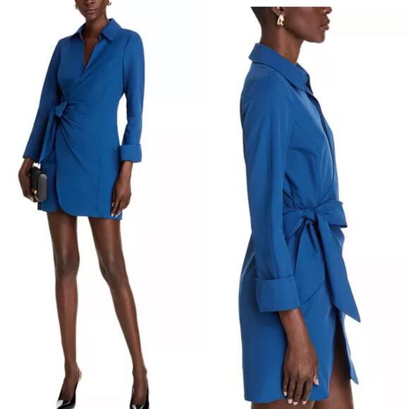 NEW Cinq à Sept Women's Hunter Dress Long Sleeve Tie Side Shirtdress night sky 6 - Picture 2 of 12